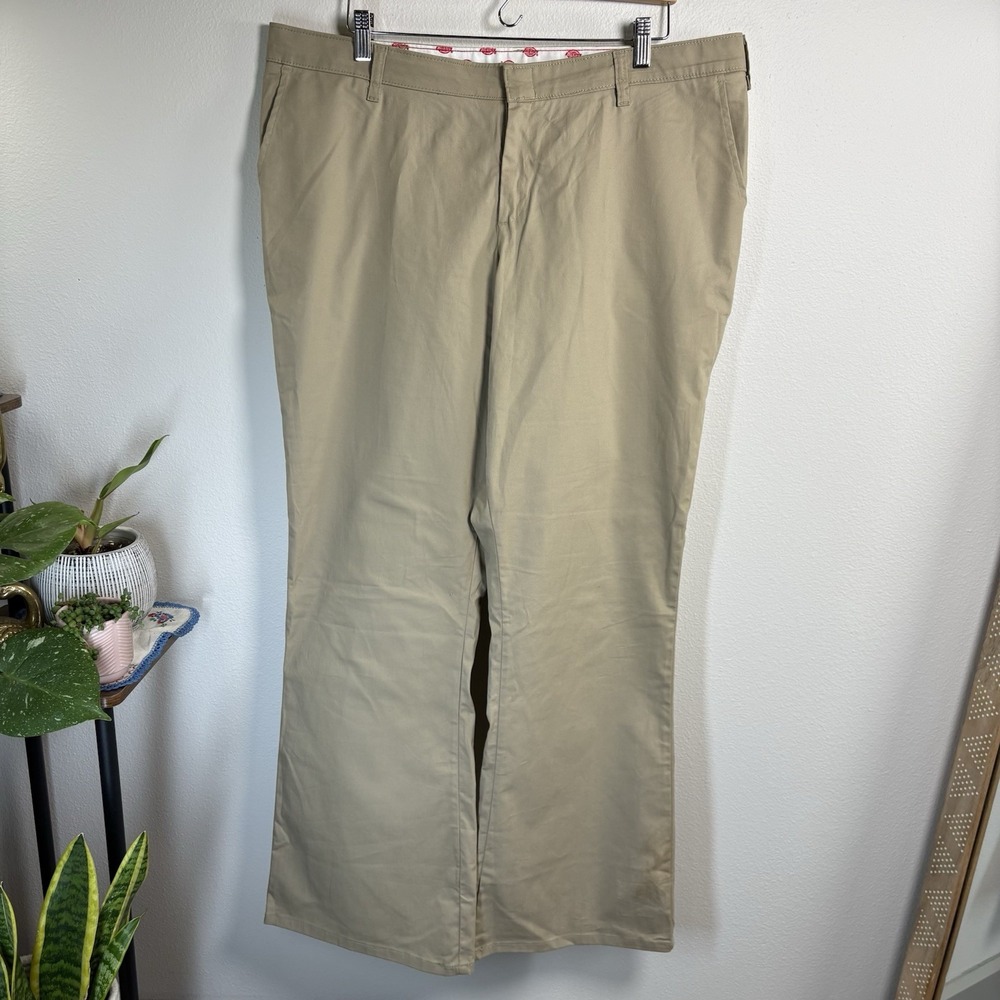 Dickies Women 18 Tan Khaki Slim Work Pants Streetwear Cotton Spandex